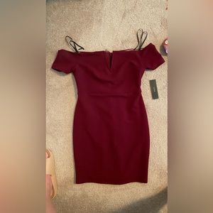 maroon Lulus mini off the shoulder dress